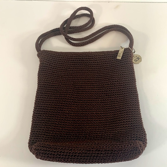 The Sak Bags The Sak Double Handle Lined Brown Crochet Knit